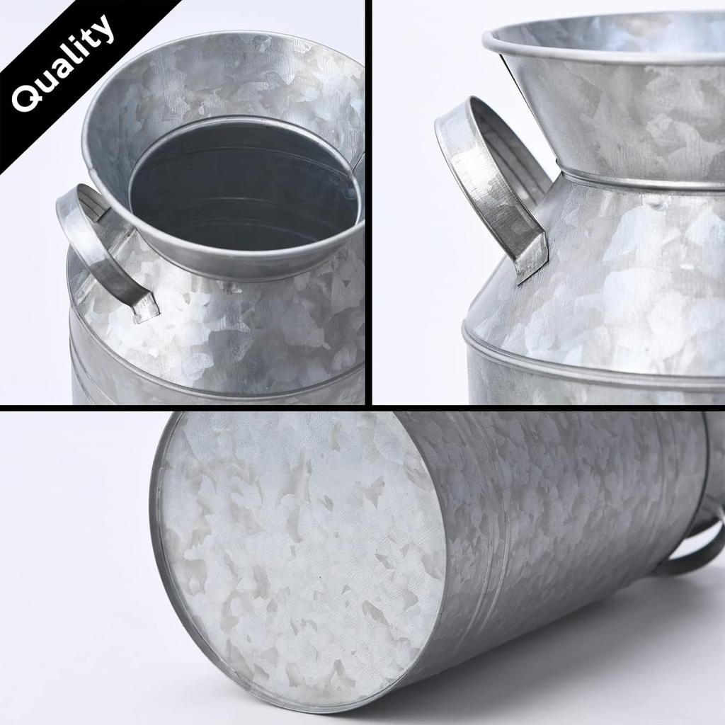 12" Inch, Galvanized Metal Farmhouse Centerpieces Milk Can Jug for Kitchen Cabinets Bedroom Decoration, Rustic Table Tin Vase, Vintage Country Flower