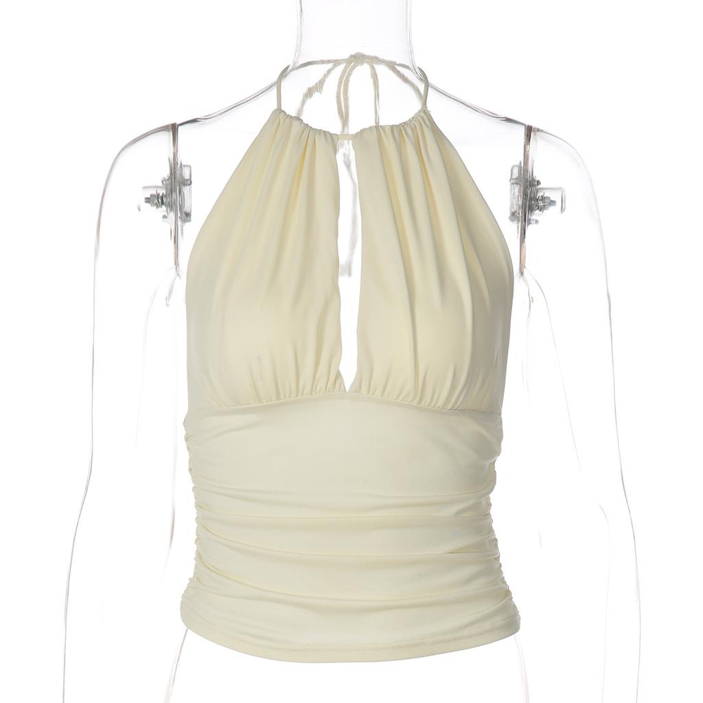 European and American style women's clothing summer new products American Spice Girl style solid color neck strap backless small vest top