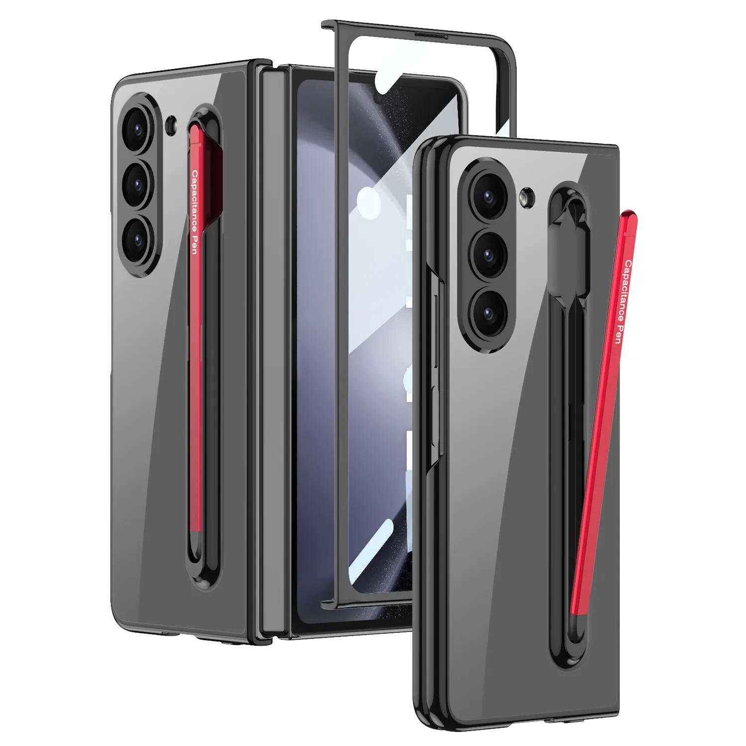 

Чехол для Samsung Galaxy Z Fold 5, гальванический прозрачный складной шарнир с цветным отделением для ручки, противоударный чехол из закаленной пленки for galaxy Z fold 5