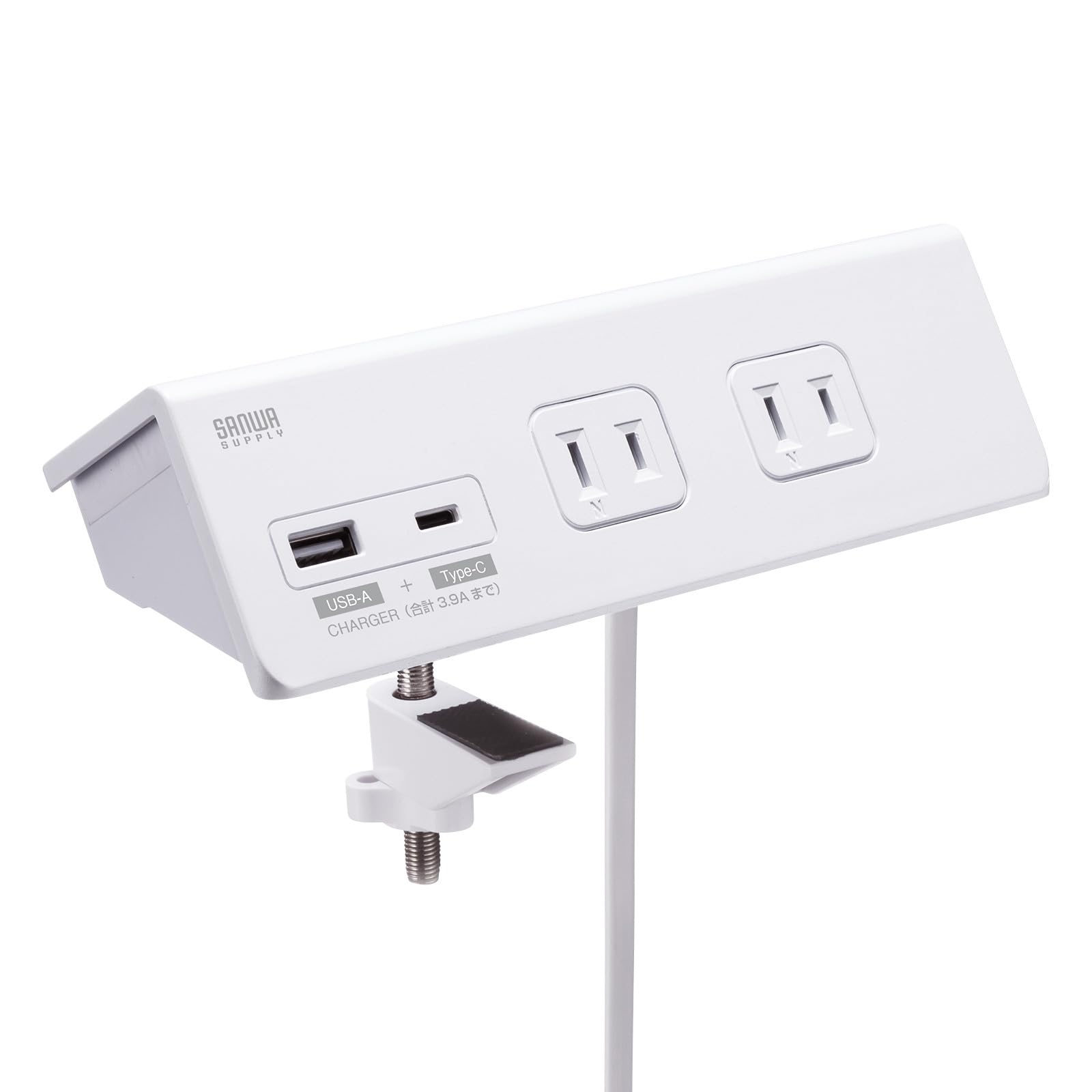 

Sanwa Supply Power Strip, Clamp Type, 4 Outlets, 1 2-Pin USB A/1 Type-C Port, White, TAP-B105UC-3W