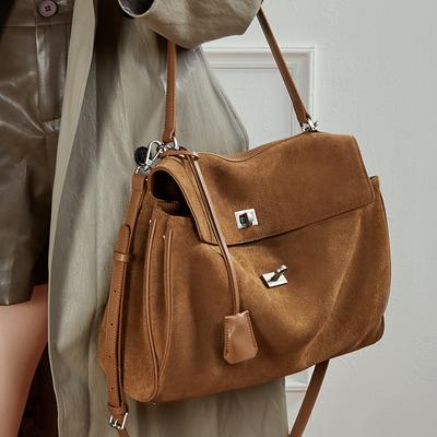 Genuine Leather Tote Bag with High-end Feel, Large Capacity, Single-shoulder Hand-held Underarm Bag