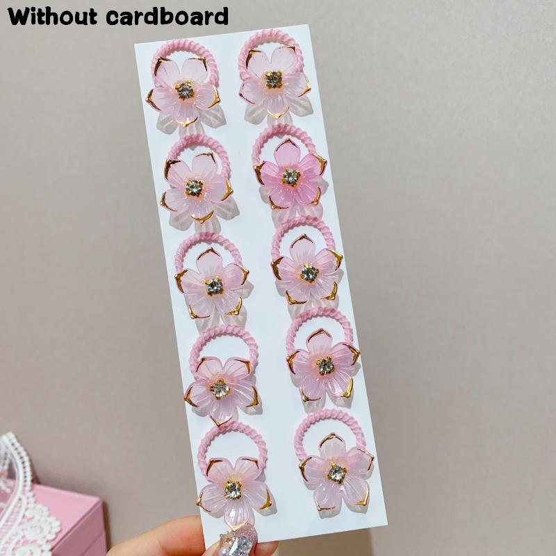 

10Pcs Girls Elastic Hair Bands With Rhinestone And Flower Decorations High Elasticity Durable Hair Ties For Outdoors Party рожевий