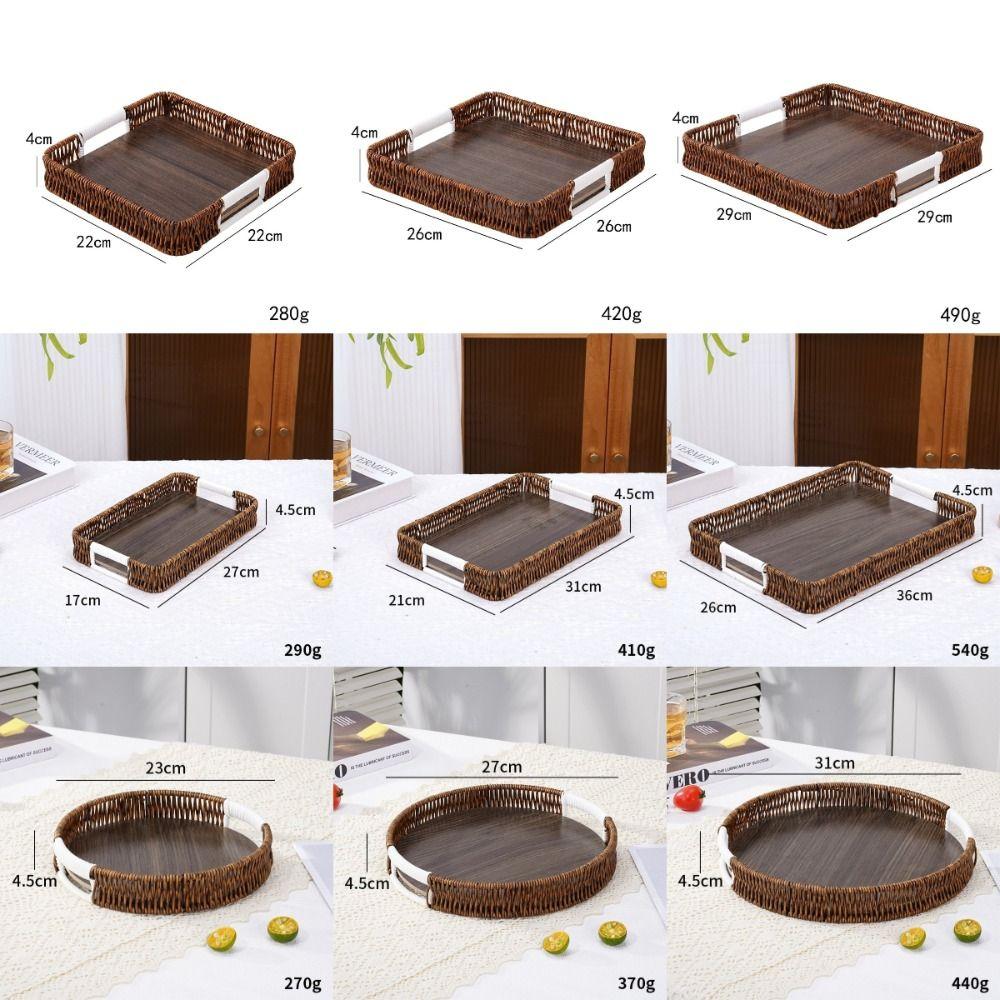 Handwoven Wicker Serving Tray Woven Handheld Plastic Rattan Storage Tray  Kitchen Storage