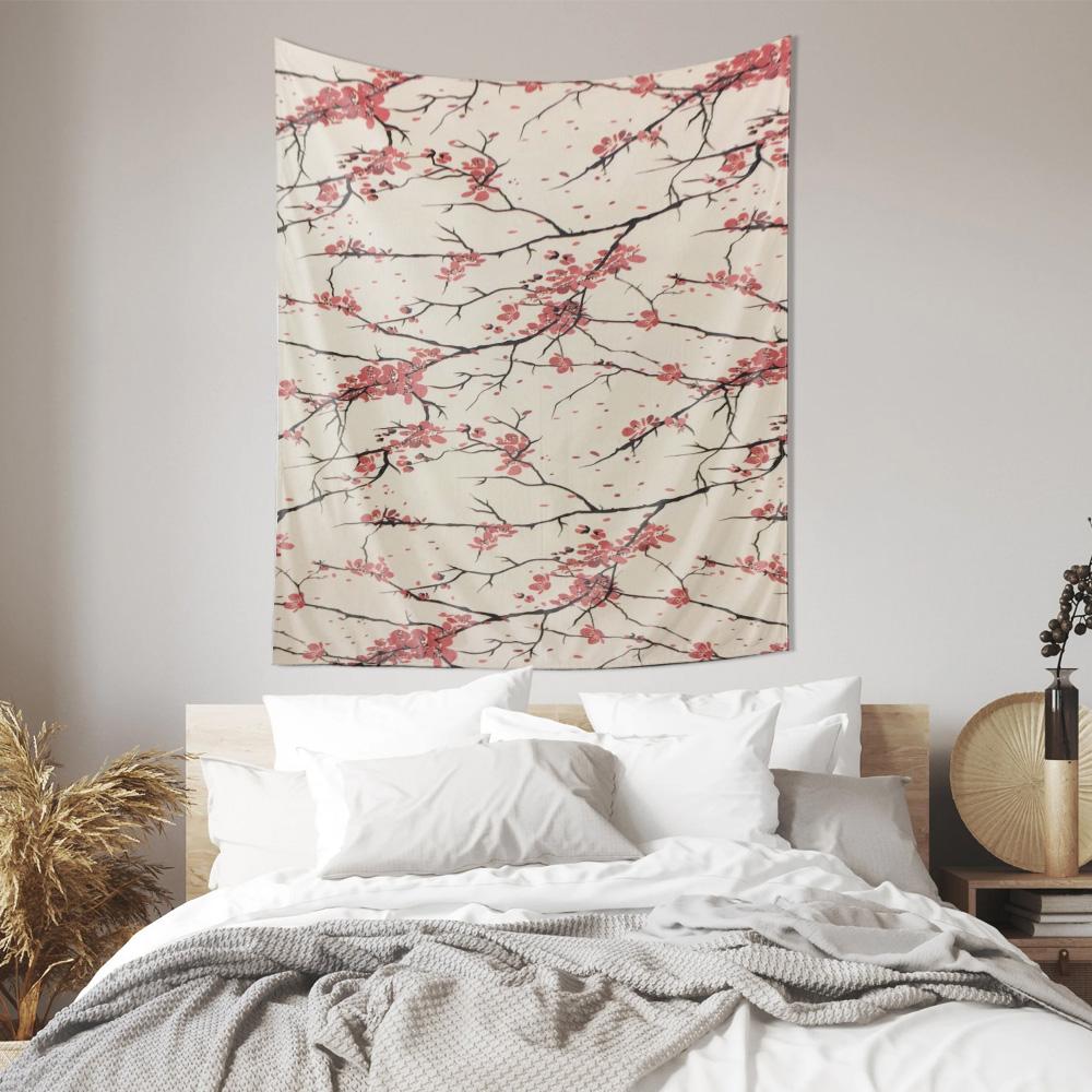 Elegant Cherry Blossom Tapestry Modern Art Decorative Painting for Living Room Exquisite Printed Wall Ornament
