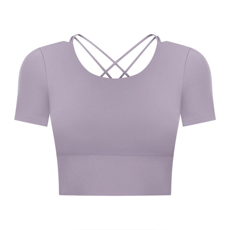 Original Open Back Yoga Jacket Short Sleeve Tight Sports T-shirt with Chest Pad Women's Quick-Drying Running Fitness Clothes Summer