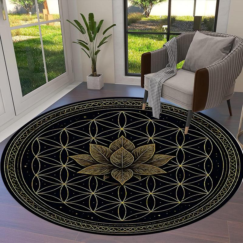 1pc Office Carpet Chair Mats Sacred Geometry Lotus Mandala Perfect for Decorating Office Chairs, Living Rooms, Or Bedrooms
