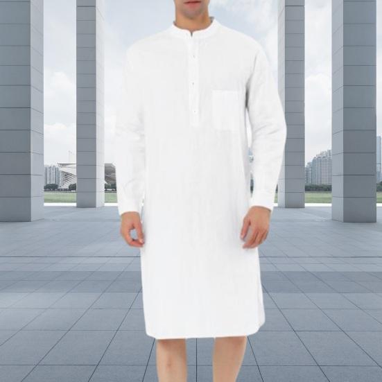 Männer Hemd Robe Langarm Stehen Kragen Patch Tasche Halb einreiher Einfarbig Knie Länge Männer Frühling Herbst top