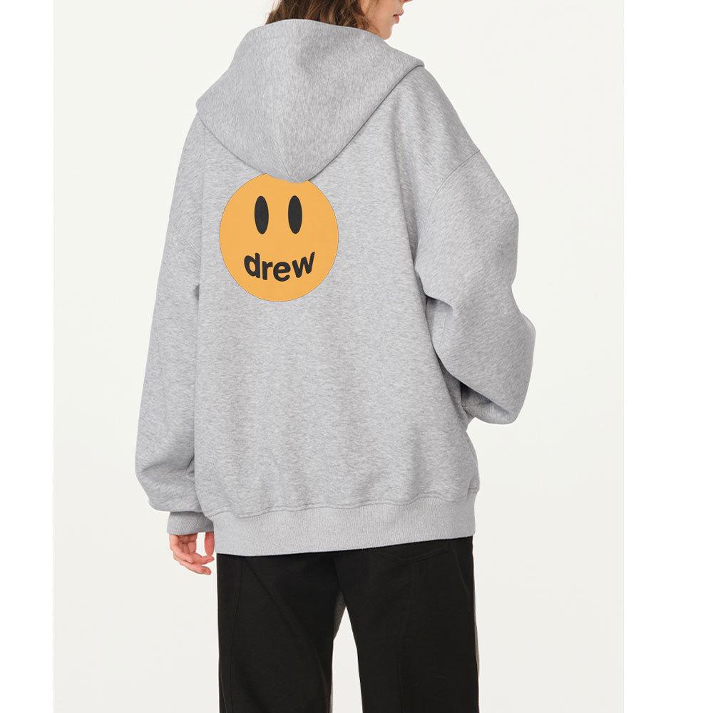 

DREW Unisex Zip-Up Hoodie: American Style Bieber-Inspired Letter Print Sweatshirt Extra Large світло-сірий колір