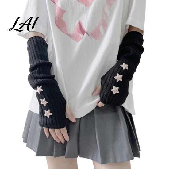 Dunkle Gothic Mode Handschuhe Sternenstrick Armstulpen Fingerlos für Damen Mädchen Lolita Alltag Ärmel Stil Gestreift Häkeln Cosplay Kostüm