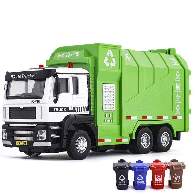 1/32 City Garbage Truck Car Model Diecast Metal Garbage Sorting Sanitation Vehicle Car Model Sound and Light Childrens Toys Gift