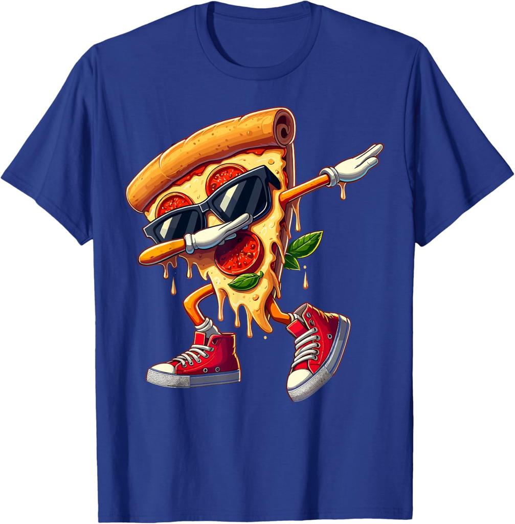 Dabbing Pizza Slice Dancing Foodie Graphic Tee Cool Casual Cotton Short Sleeve T-Shirt for Men