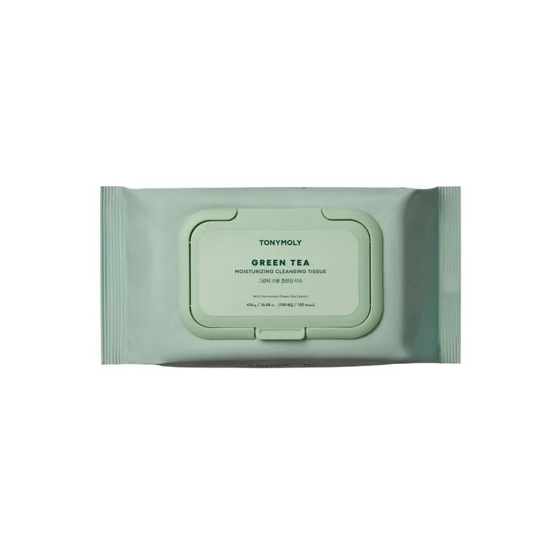 Tony Moly Green Tea Moisture Cleansing Tissues 100 Sheets Large Size, 100 Sheets Pack, 4 pcs