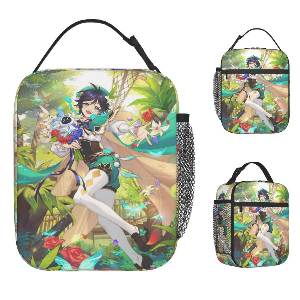 Genshin Impact Venti Lunch Bag Convenient Lunch Box Men Picnic Graphic Design Cooler Bag Leisure Oxford Thermal Lunch Bags