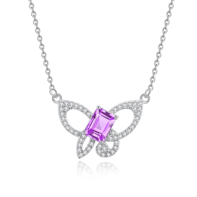 Natural stone butterfly pendant s925 pure silver necklace, niche, light luxury design, fashionable clavicle chain, high sense, fashionable jewelrygift