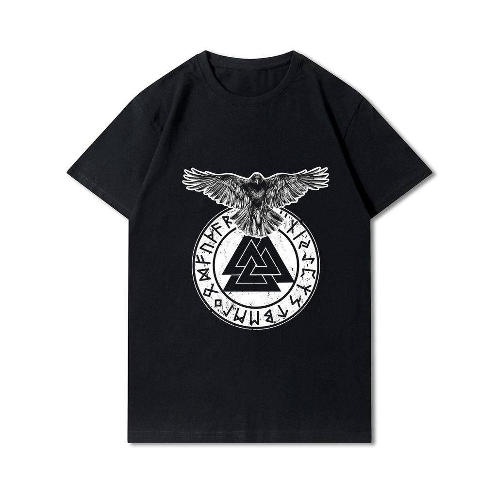 100% Cotton Summer Men T Shirts Viking Vintage Skull Beard with Headphone Printed Casual Top Tees