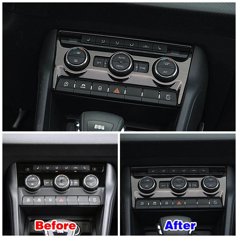 For Skoda Karoq 2017-2024 Car Inner Styling Modify Refit Central Console Part Trim Frame Cover Stainless Steel Decorate Sticker
