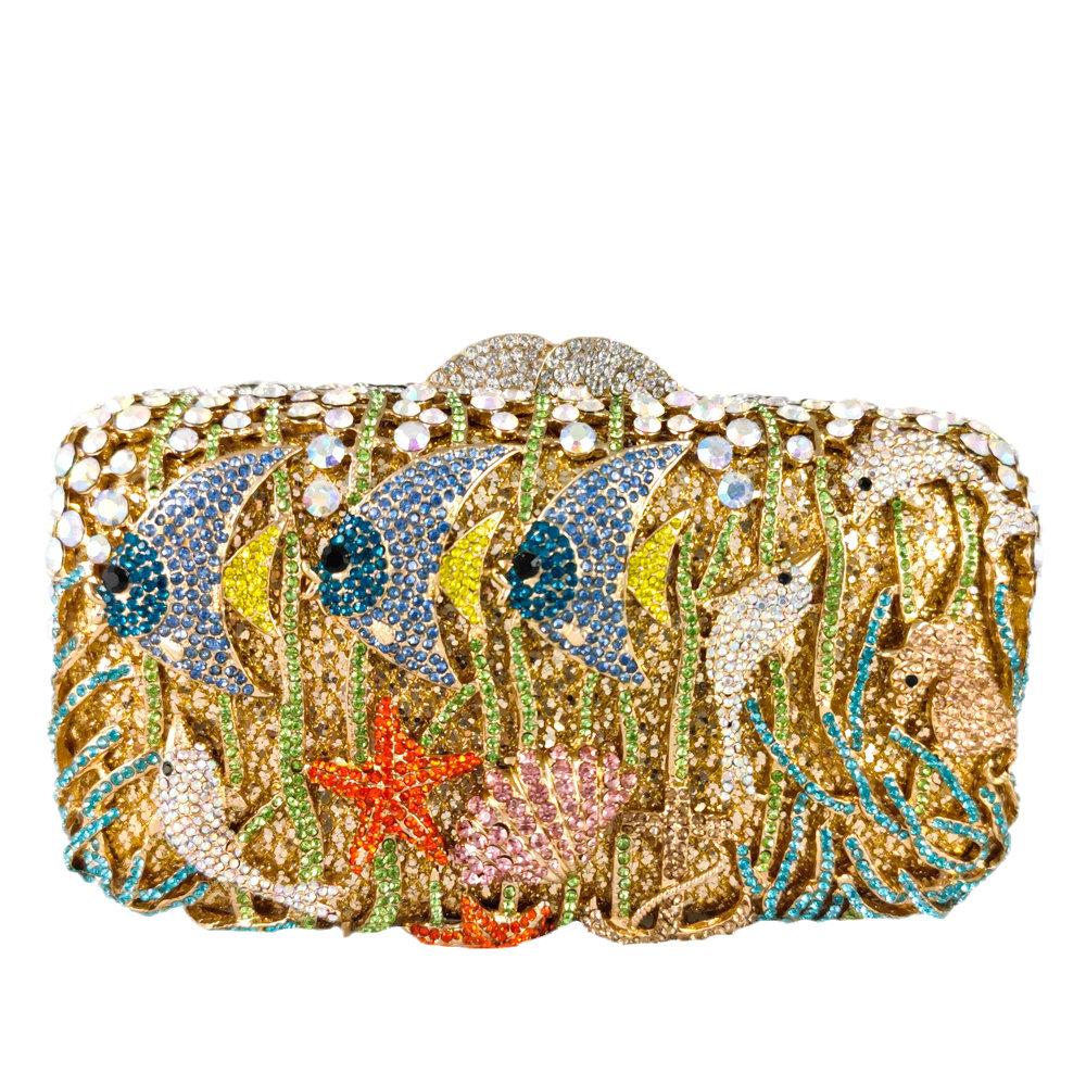 

Boutique De FGG Seaworld Women Crystal Clutch Evening Bags Party Dinner Cocktail Rhinestone Clutch Purse Party Prom Handbags Mini Size