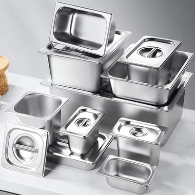 304 Stainless Steel GN Pan with Lid Food Container Durable Rectangular Tray Basin  Chafing Buffet