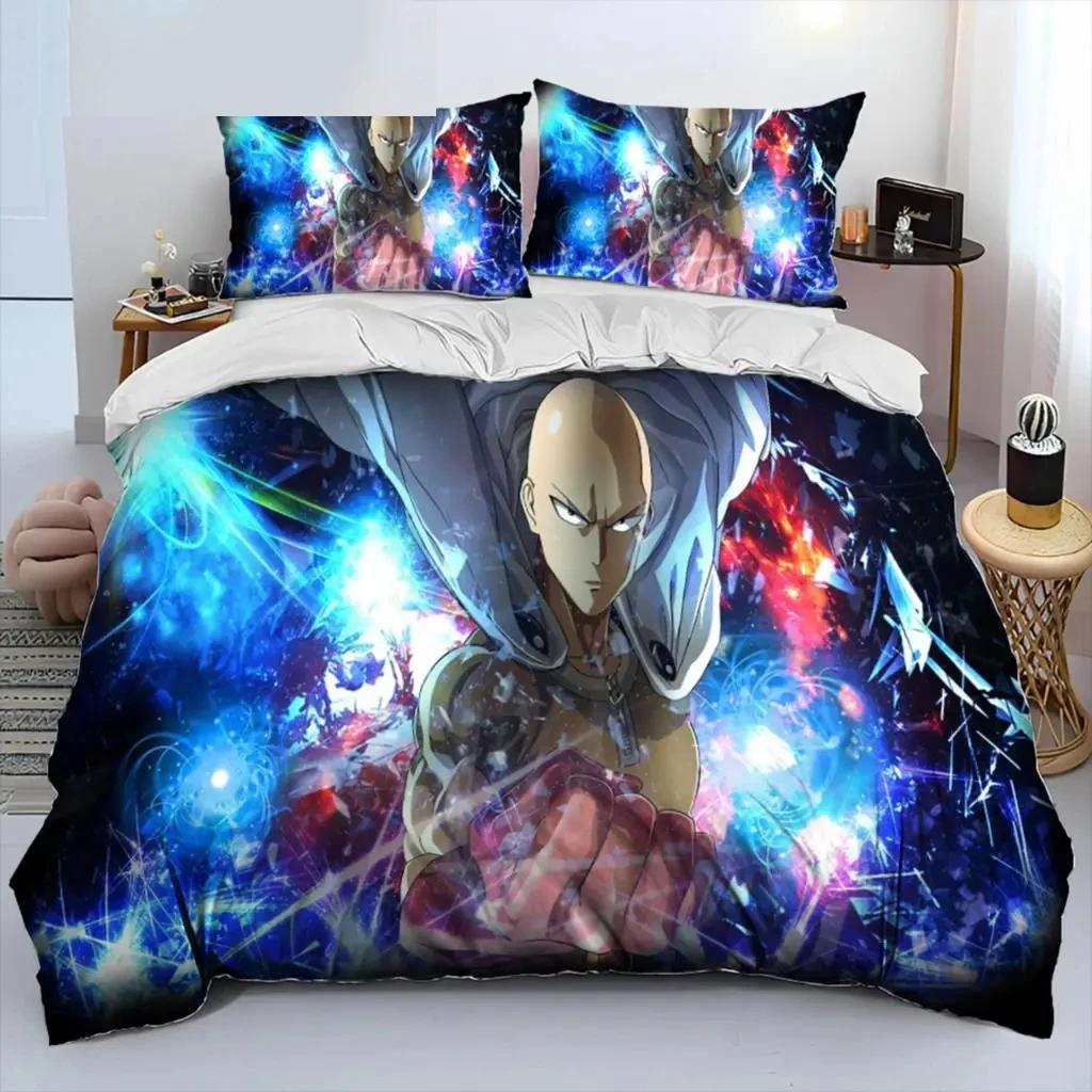 Anime One-Punch Man Saitama 2/3pcs Bedding Set Duvet Cover Bed Set Quilt Cover Pillowcase King Queen Twin Size Boys Girls Adults