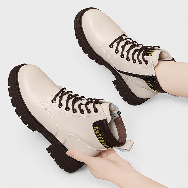 British Martin Boots Women's New Winter Leather Shoes White Platform Short Boots Spring and Autumn Boots Single Boots