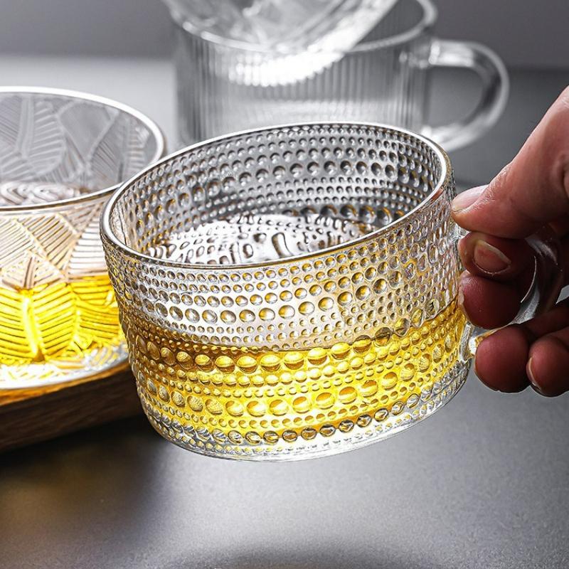 Taza de Desayuno de Vidrio Vintage Transparente Leche Avena Hogar Jugo Avena Tazas de Café con Asa Cristalería Transparente