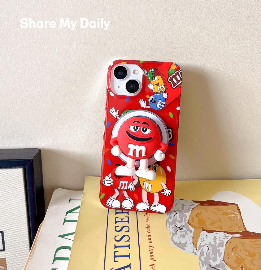 iPhone 16 Magnetic Charging Bright Red M Bean 17 Case with Stand for Apple 15 Pro/14 Large Hole