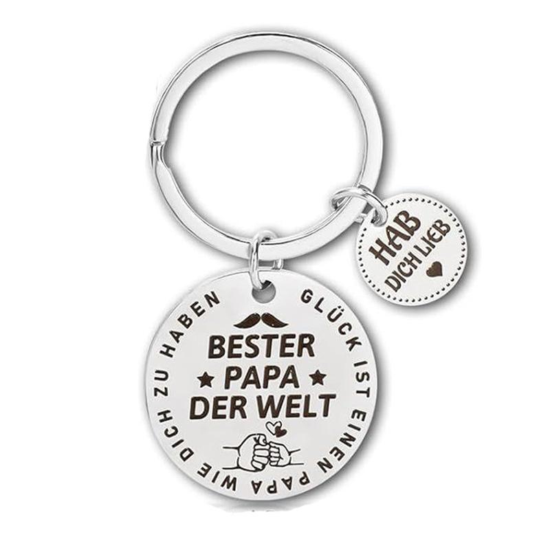 

German Fathers Day Birthday Gift Bester Papa Der Welt Stainless Steel Keychain Stainless Steel Keychain for Backpack Bag Pendant 3*3CM