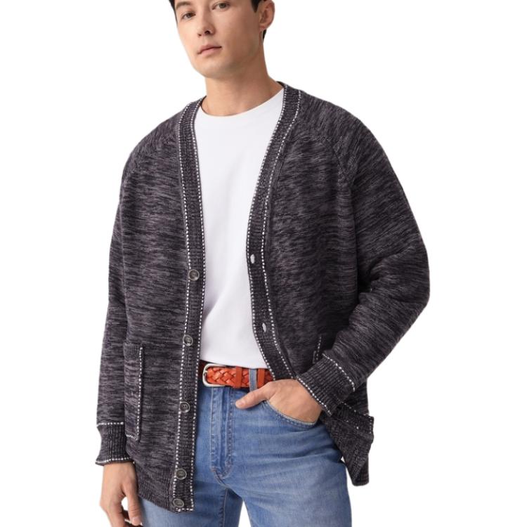 Levis Simple Comfortable Versatile Warm Embroidered Knitted V-Neck Long Sleeve Sweater Men Sweater Black 003TI-0000