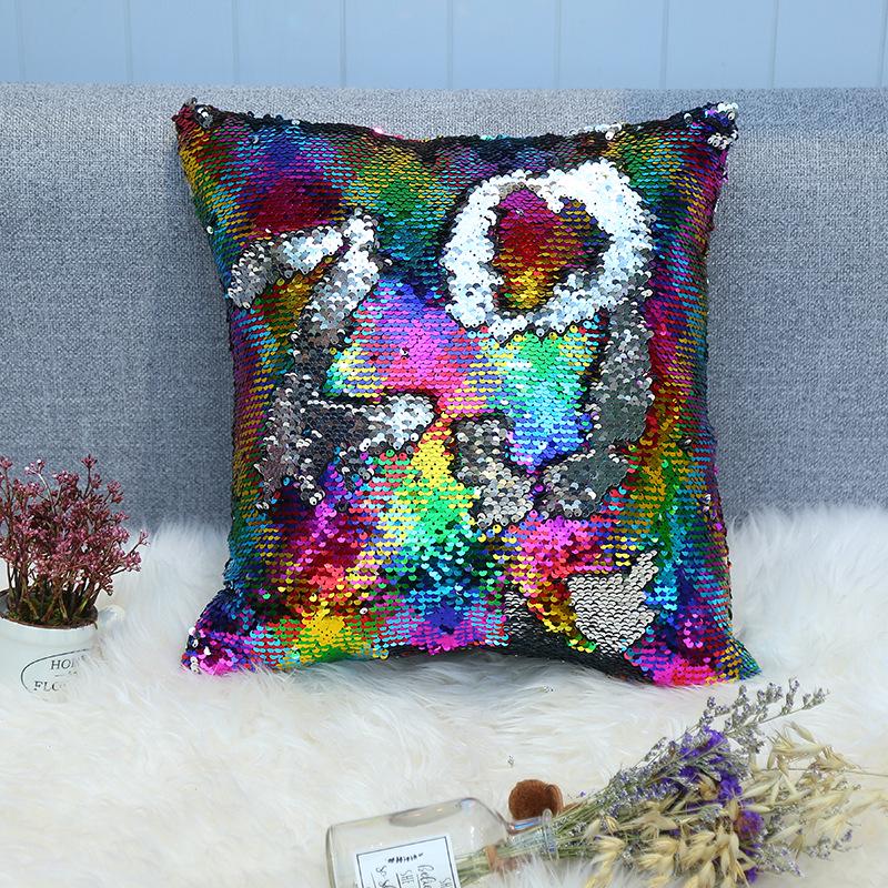 Sequined Pillowcase Contrasting Color Digital Series Cushion Cover Car Sofa Bedside Cushion Cover