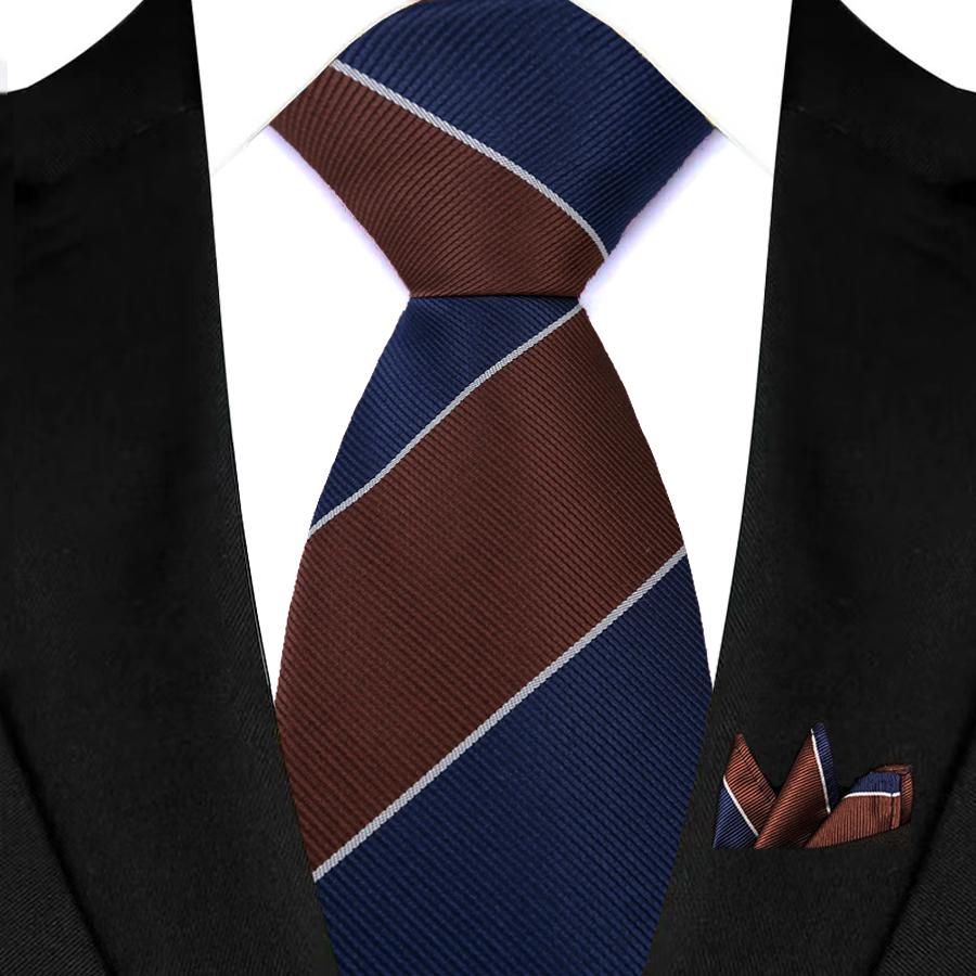 Mens Gift Tie Set Stripes Red Green Brown Color Wedding Necktie Pocket Square Set For Men Fashion Design High Quality Tie Hanky