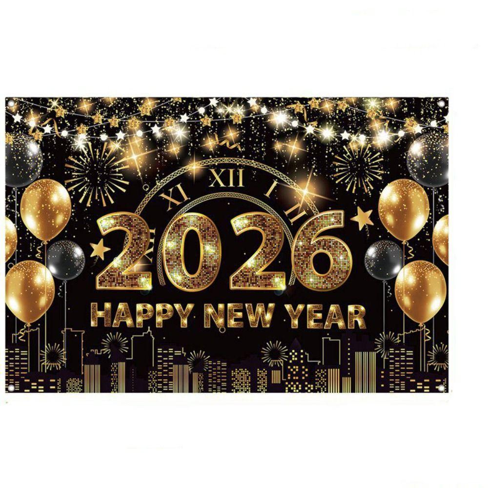 Shiny 2026 New Year Backdrop Banner Colorful Balloon Photography Background  Event