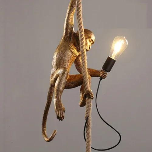 Nordic Creative Hemp Rope Pendant Pendant Light Resin Monkey Light Bedroom Children's Room Home Decoration Ceiling Pendant Lamp