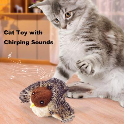 Flapping Bird Cat Toy Interactive Simulated Chirping Bird Toy USB Rechargeable Plush Bird Cat Toy with Remote Control for Indoor Cats