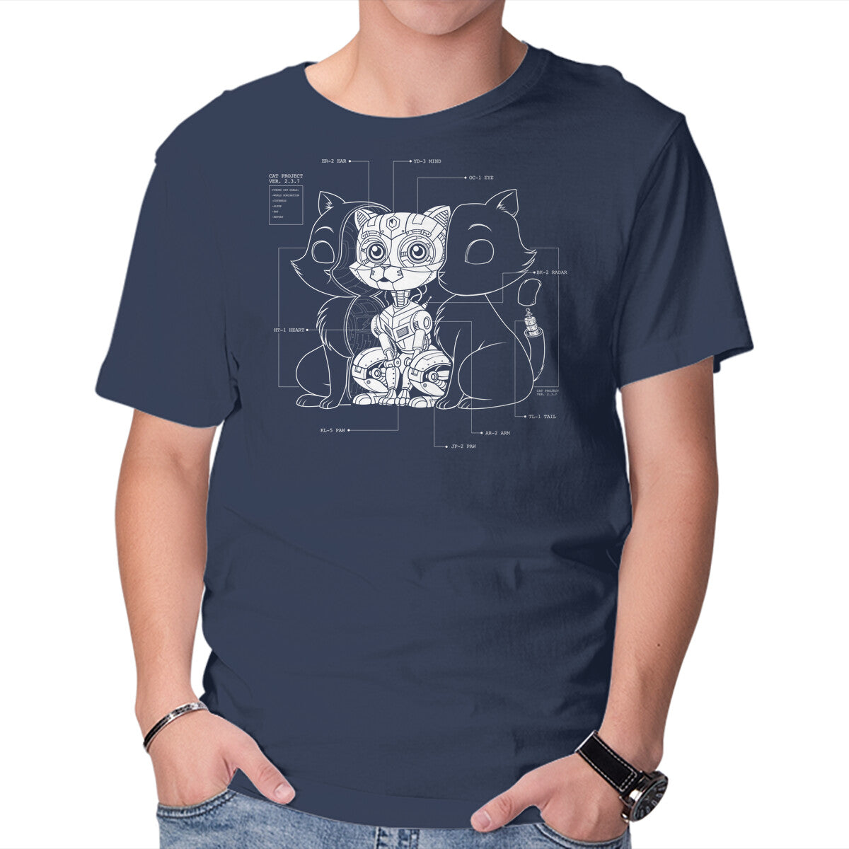 Unisex Crew Neck T-Shirt Cat Inside Graphic Short Sleeve Casual Tee XXXL