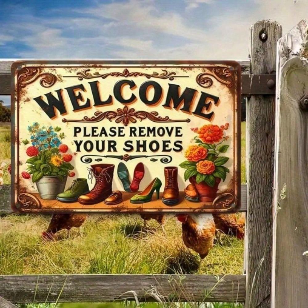 Vintage Metal Sign Remove Shoes 20x30cm Entryway Door Decor
