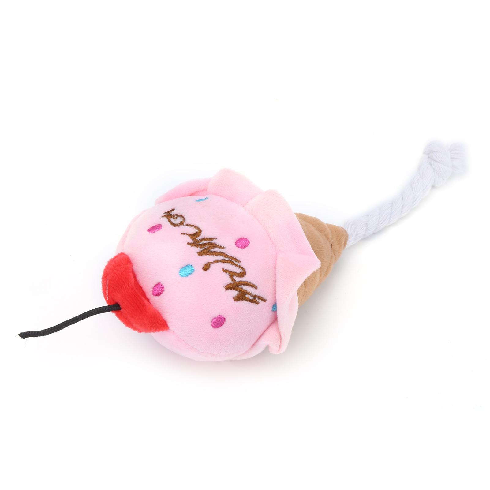 

Pet Ice Cream Plush Toys Soft Stuffed Plush Toys Squeaky Chewing Toy for PuppiesPink