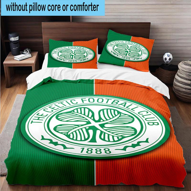 3pcs Cel-tic Football Club Crest Printed Bedding Set Duvet Cover Closure Includes 1 Duvet Cover & 2 Pillowcases Bedding Sets Home Decor Gifts