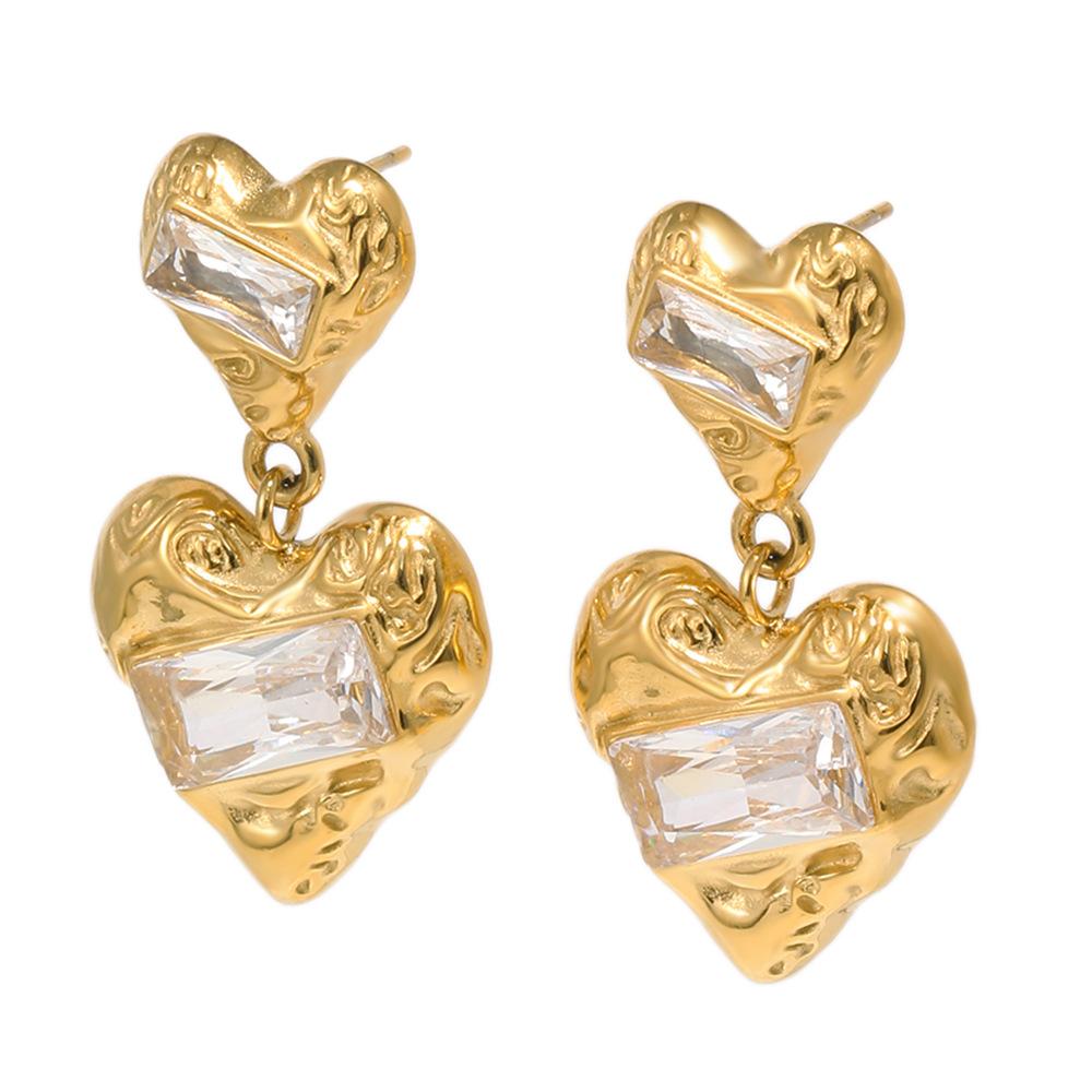 

DIGADAGU Stainless Steel Square Zirconia Heart Dangle Earrings New Simple Luxury Earrings Women Party Zircon Accessories золотистый