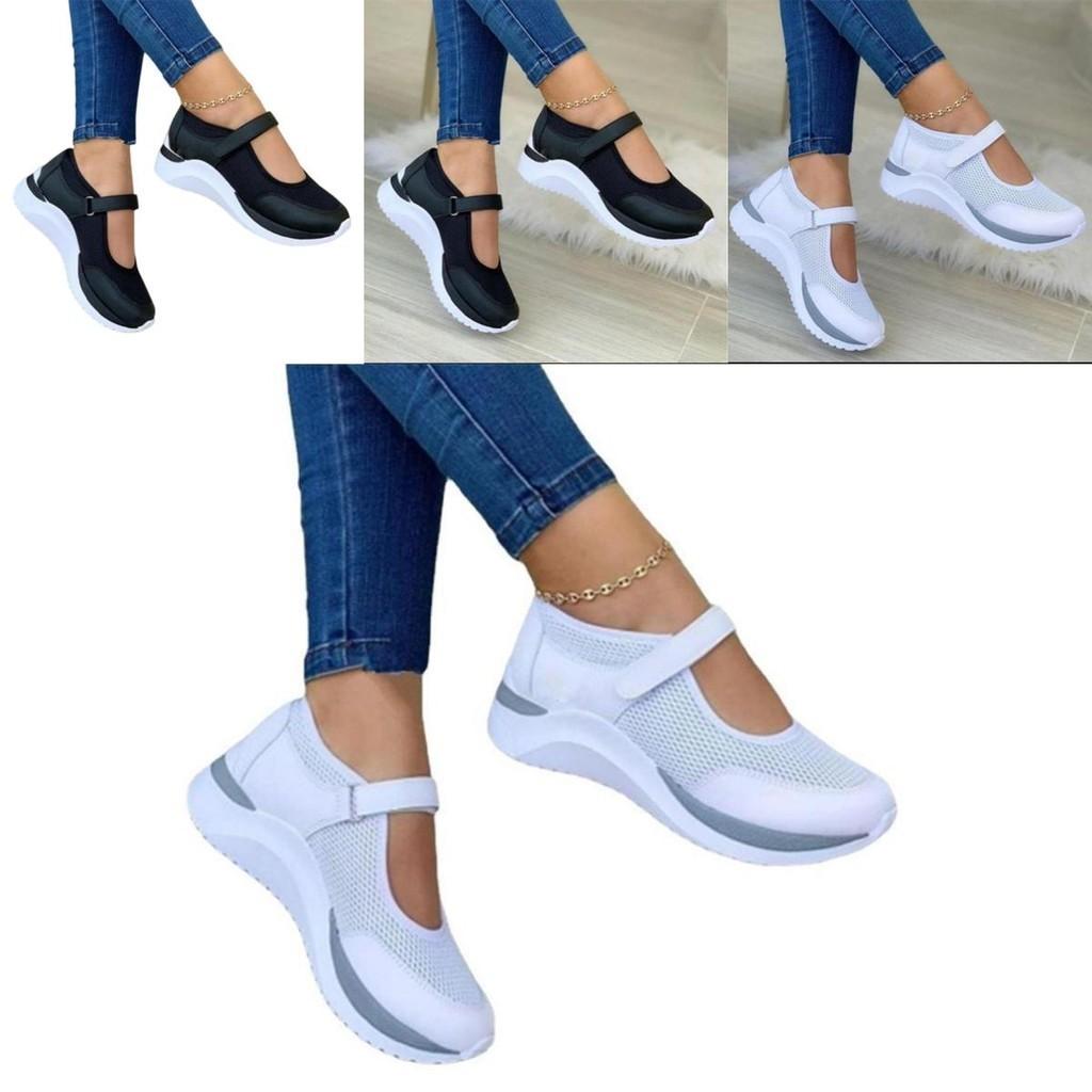 Summer Round Toe Thick Bottom Magic Sticker Knitted Mesh Casual Women's Shoes
