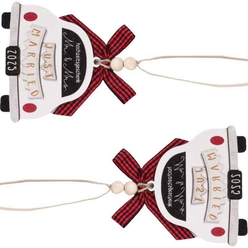 Individualized Wooden Wedding Anniversary Ornament Christmas Decors For Married Couple 2 Piece Couple Wedding Gift J0MC