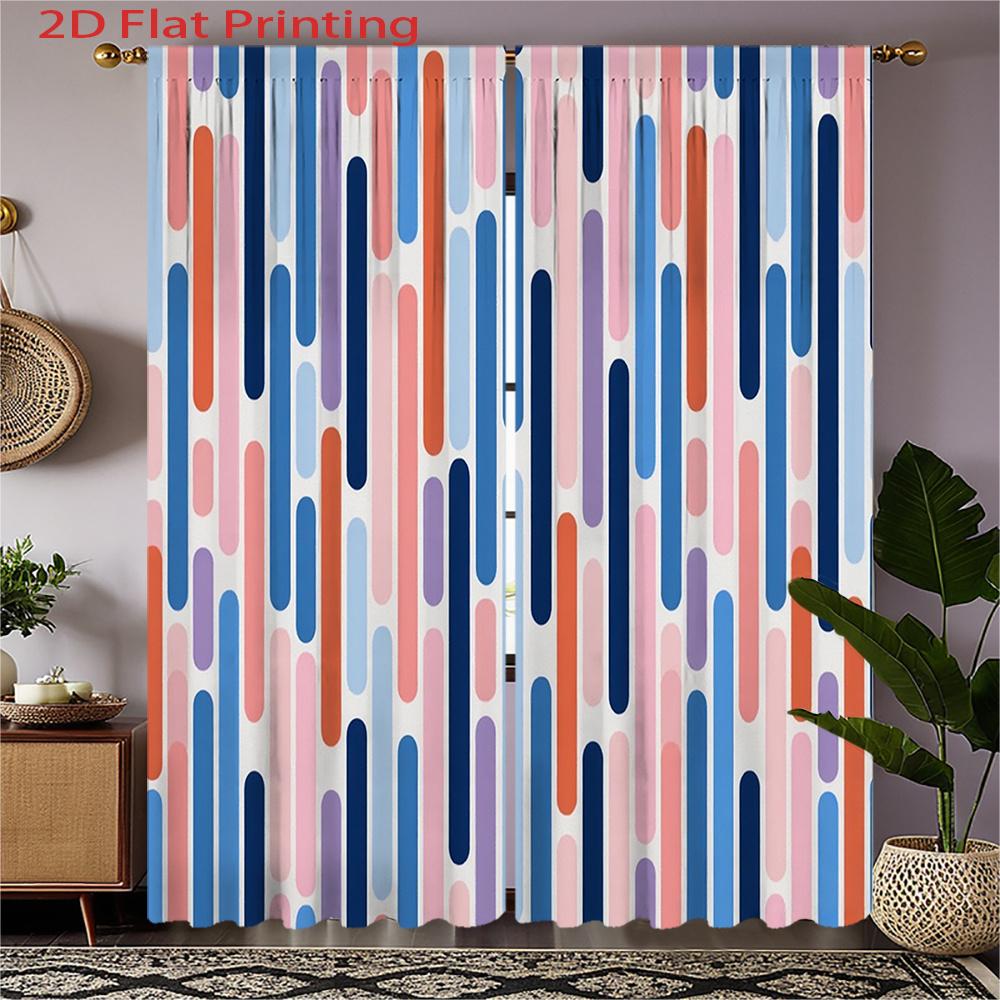 Abstract Colorful Curtains 2pcs – Vertical Dots and Lines in Pink Blue Purple, Modern Art Decor for Living Room and Bedroom 60×150