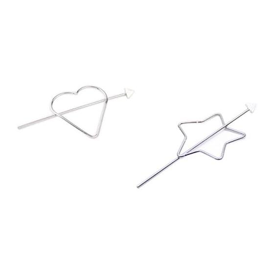 ETWAS Heart Star Hair Stick 2-Piece Set (Silver) Heart Motif Star Motif