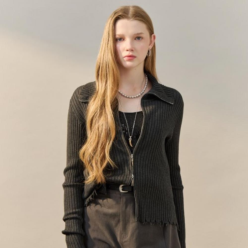 

Maxza Vintage Damage High Neck Knit Zip Up Zf04qd001na charcoal/FREE
