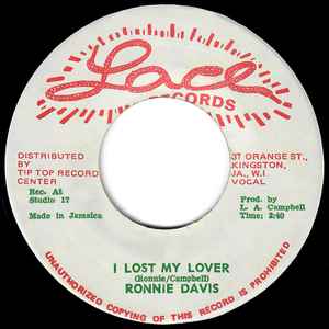 

7inch Record RONNIE DAVIS - I Lost My Lover NONE Lace Records 1975 Jamaica Reggae, Ska & Dub Used