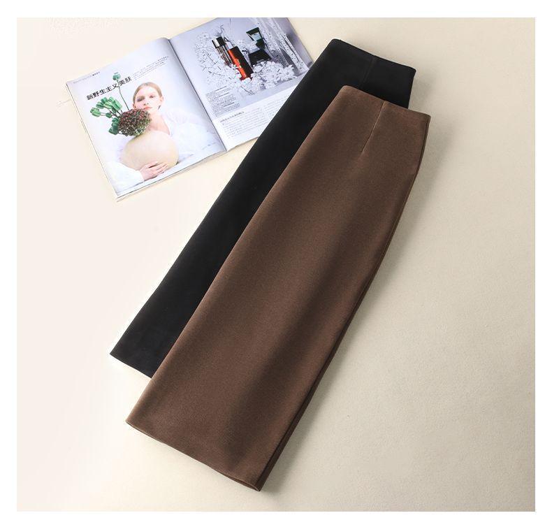 2025 Wool High-Waisted Black Slit Mid-Length Skirt - Autumn/Winter Slimming Style
