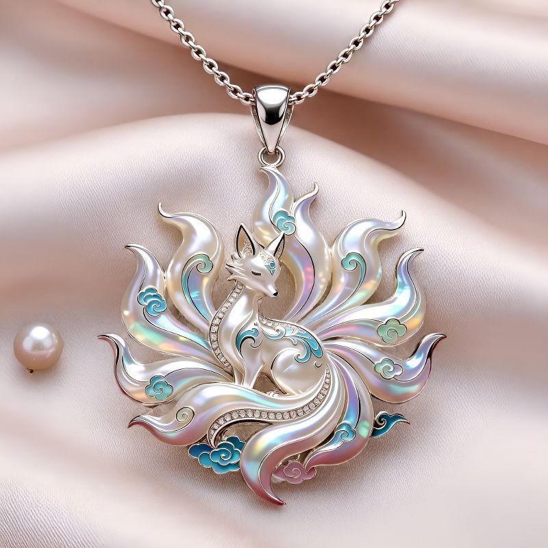 Chinese Mythology Nine-tailed Fox Enamel Pendant Necklace Fashion Minimalist Jewelry for Women Valentine's Day Gift for Her