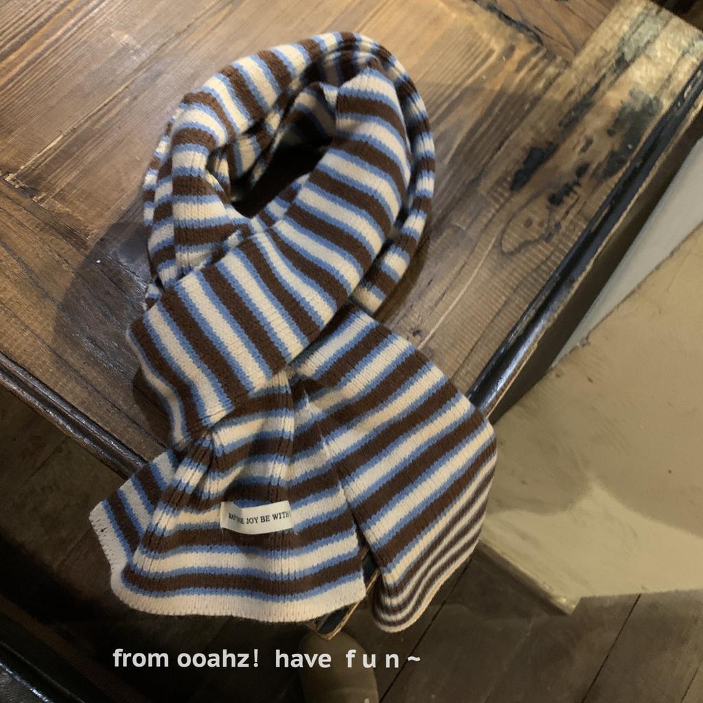 Autumn and Winter Atmosphere Scarf To Keep Warm and Color Blocked Retro Student Scarf Contrasting Color Stripes Korean Gentle Ins Style Girl