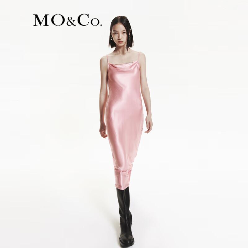 MO&Co. 2024 Autumn Luminous Acetate Cowl Neck Fishtail Slip Dress