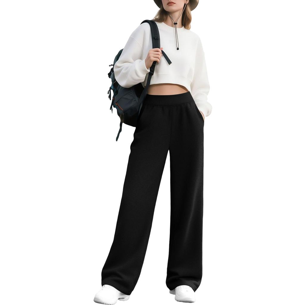 Women's Fashion Loose Solid Color With Pockets Elastic Waist Sports Casual Pants
