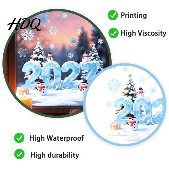 Removable New Year Decals 2027 Christmas Winter Window Cling Static Sticker with Snowman PVC Tree Snowfalke Waterproof Glass Door Decal